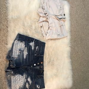 2 American Eagle shorts. White and jean,  size 6